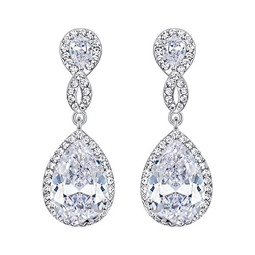 Product Cover EVER FAITH Zircon Austrian Crystal Wedding 8-Shape Dangle Earrings Clear Silver-Tone