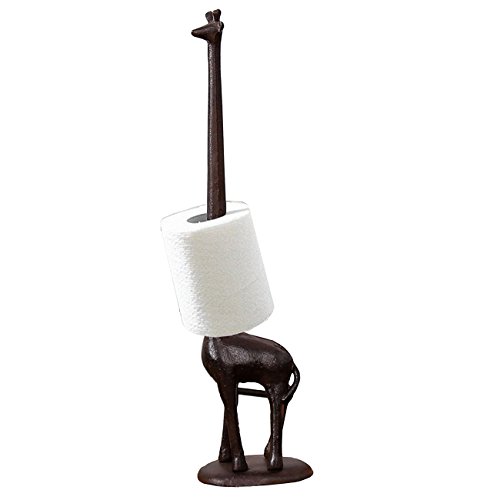 Product Cover Ogrmar Cast Iron Giraffe Paper Holder Decorative Bathroom Toilet Paper Holder Stand 3.25 X 17.5 X 4.25 Inches (Brown)