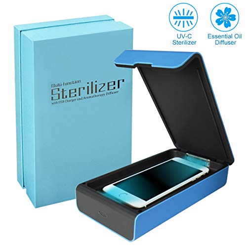 Product Cover Smartphone uv sanitizer, KMESOYI Cell Phone Sterilizer Cleaner and Charger Phone Charging Stations for iPhone Android Phone Earphone Jewelry Watches- Blue