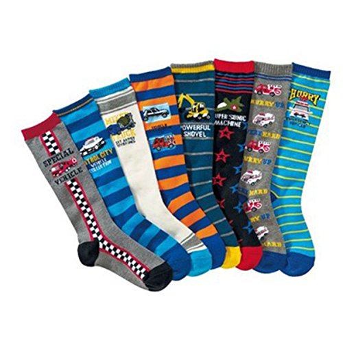 Product Cover Boys Knee High Tube Socks Colorful Stars Comfort Cotton Stockings Socks 8 Pair