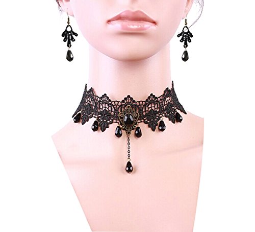 Product Cover Charm.L Grace Black Lace Gothic Lolita Pendant Choker Necklace Earrings Set