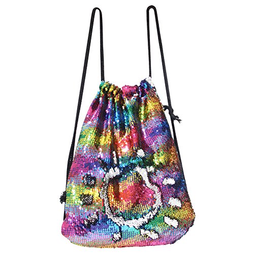 Product Cover MHJY Unciorn Drawstring Bag Reversible Mermaid Sequin Bag Sparkly Gym Dance Backpack Bling Travel Bag
