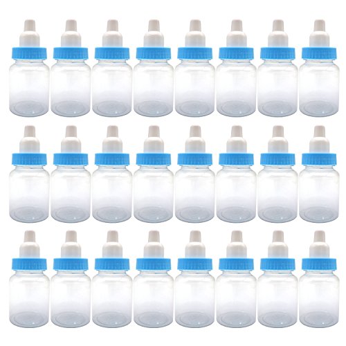 Product Cover 3.5-Inches Baby Bottle Shower Favor,Mini plastic candy bottle,Baby shower supplies Boy girl newborn baby baptism birthday party decor,blue(Pack of 24)