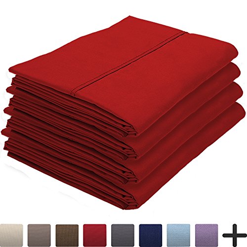 Product Cover Bare Home 4 Pillowcases - Premium 1800 Ultra-Soft Collection - Bulk Pack - Double Brushed - Hypoallergenic - Wrinkle Resistant - Easy Care (Standard - 4 Pack, Red)
