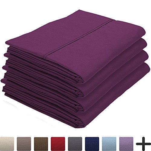 Product Cover Bare Home 4 Pillowcases - Premium 1800 Ultra-Soft Collection - Bulk Pack - Double Brushed - Hypoallergenic - Wrinkle Resistant - Easy Care (Standard - 4 Pack, Plum)