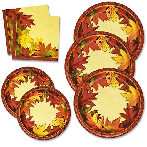 Product Cover Thanksgiving Paper Plates and Napkins Set for 50 Guests includes 50 10