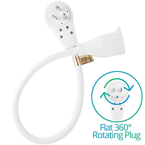 Product Cover Maximm Cable 3 Feet 360° Rotating Flat Plug Extension Cord/Wire, 3 Prong Grounded Wire 16 Awg Power Cord - White