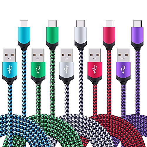 Product Cover USB Type C Cable, 5 Pack 6ft FiveBox Fast USB Type C Phone Charger Cord for Samsung Galaxy S10 S10+ S9 S8 Plus Note 10 9 8, LG V20 G5 G6 V30, HTC, Huawei, Google Pixel 3a XL, Moto X4, Nexus 6P 5X, ZTE