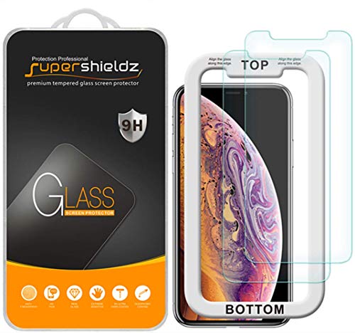 Product Cover (2 Pack) Supershieldz for Apple iPhone X, iPhone Xs and iPhone 11 Pro (5.8 inch) Tempered Glass Screen Protector with (Easy Installation Tray), Anti Scratch, Bubble Free