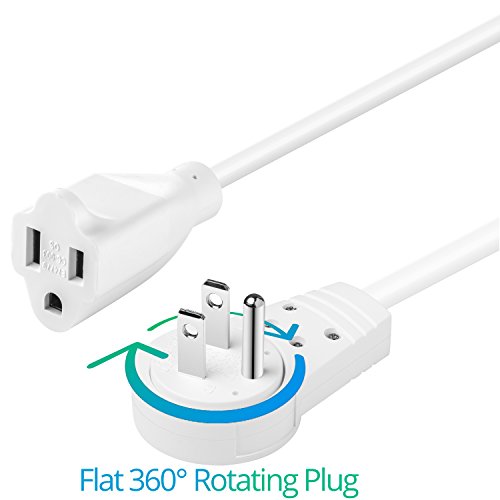 Product Cover Maximm Cable 10 Feet 360° Rotating Flat Plug Extension Cord/Wire, 3 Prong Grounded Wire 16 Awg Power Cord - White
