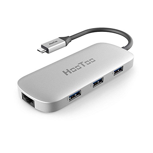 Product Cover HooToo USB C Hub, USB C Adapter with Ethernet Port, 4K HDMI, 100W Power Delivery, 3 USB 3.0 Ports for MacBook Pro & Google Chromebook & and More Type C Laptops - Silver