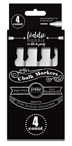 Product Cover Loddie Doddie 4ct Bright White Chalk Markers for use on Chalk, Dry Erase and Glass surfaces and more! Reversible Tips with Bullet and Chisel Point