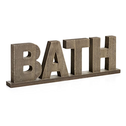 Product Cover CVHOMEDECO. Rustic Vintage Distressed Wooden Words Sign Free Standing Bath, Bathroom/Home Wall/Door Decoration Art, 11-3/4
