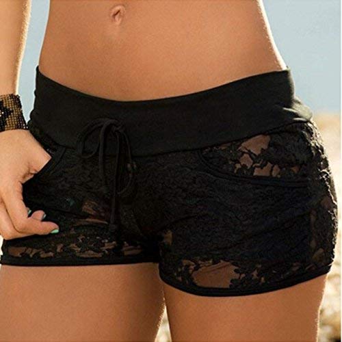 Product Cover UNKE Women Spandex Summer Lace Shorts Casual Hot Pants,Black,S