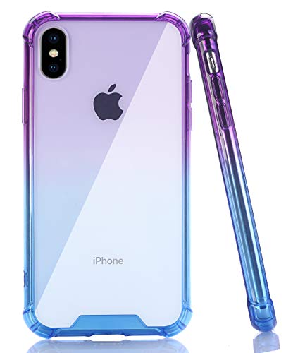 Product Cover BAISRKE iPhone X Case, Shock-Absorption TPU Soft Edge Bumper Anti-Scratch Rigid Slim Protective Cases Hard Plastic Back Cover for iPhone X iPhone Xs [5.8 inch] - Purple Blue Gradient