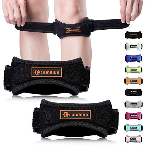 Product Cover CAMBIVO Patella Knee Strap, 2 Pack Pain Relief Knee Brace & Patellar Tendon Support Band for Running, Hiking, Volleyball, Jumpers Knee, Tendonitis, Arthritis and Injury Recovery (Black/Orange)