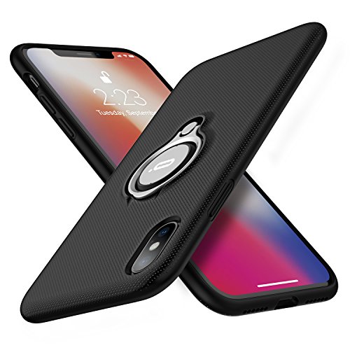 Product Cover iPhone X Case, iPhone 10 Case, ICONFLANG Ring Kickstand case 360 Degree Rotating Ring Drop Protection Shock Absorption case [Compatible with Magnetic Car Mount case] for iPhone X (2018) - Black