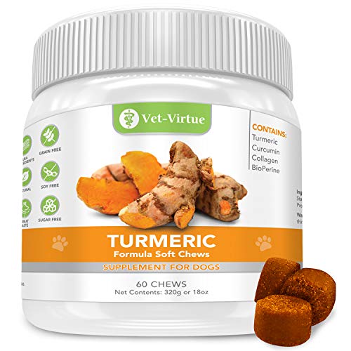Product Cover VET-VIRTUE Turmeric for Dogs- Organic Turmeric with Curcumin, Dog Joint Supplement Soft Chew, Collagen and Bioprene, High Absorption Eliminates Joint Pain Inflammation