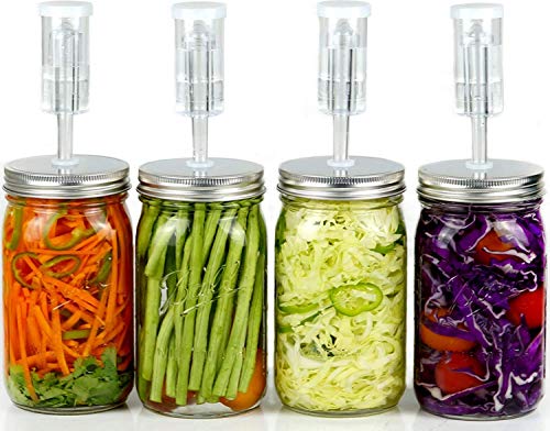 Product Cover Fermentation Kit for Wide Mouth Jars - 4 Airlocks, 8 Silicone Grommets, 4 Stainless Steel Wide mouth Mason Jar Fermenting Lids with Silicone Rings (4 Set, Jars Not Included)