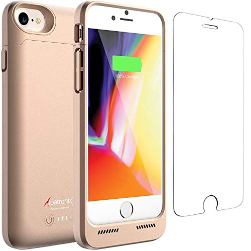 Product Cover Alpatronix iPhone 8/7 Battery Case, 3200mAh Slim Portable Protective Extended Charger Cover with Qi Wireless Charging Compatible with iPhone 8 & iPhone 7 (4.7 inch) BX190 - (Gold)
