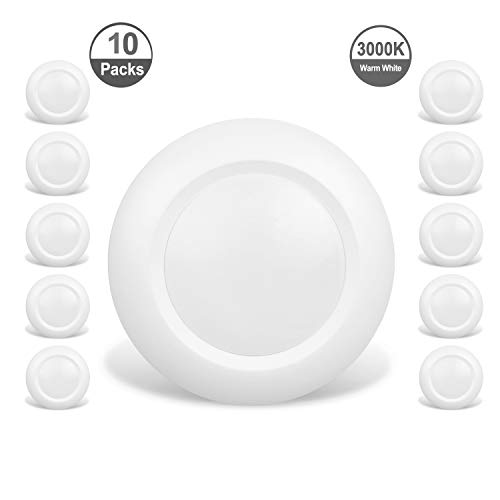 Product Cover JULLISON 10 Packs 4 Inch LED Low Profile Recessed & Surface Mount Disk Light, Round, 10W, 600 Lumens, 3000K Warm White, CRI80, DOB Design, Dimmable, ENERGY STAR, ETL Listed, White
