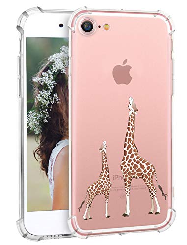Product Cover Cute iPhone 8 Case Giraffe iPhone 7 Case, Hepix Cute Amusing Whimsical Design Clear Printed Transparent Flexible TPU Protective Bumber Case Cover