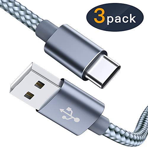 Product Cover USB Type C Cable OULUOQI USB C Cable 3 Pack(6ft) Nylon Braided Fast Charger Cord(USB 2.0) Compatible with Samsung Galaxy S10 S9 Note 9 8 S8 Plus,LG V30 V20 G6 G5,Google Pixel(Grey)