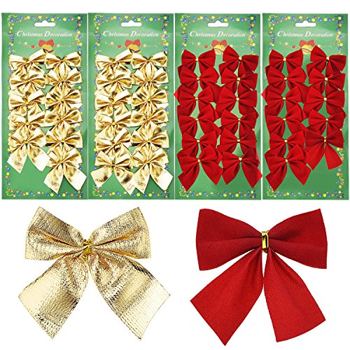 Product Cover Shappy 48 Pieces Festival Bow Decorations Christmas Ribbon Bows Ornaments for Christmas Wreaths Tree New Year Decoration, Red and Gold (50 mm)