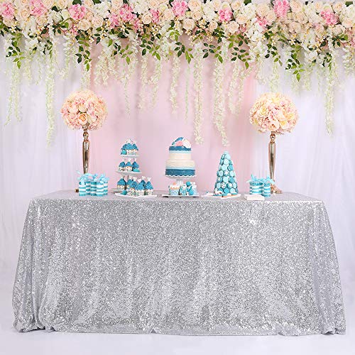 Product Cover BalsaCircle TRLYC Sequin Rectangular Silver Sequin Tablecloth 60-Inch by 102-Inch