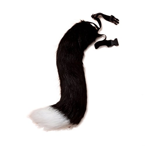 Product Cover JUNBOON Faux Fur Fox Tail for Unisex Adult Children Cosplay Costume Halloween Party (BW)