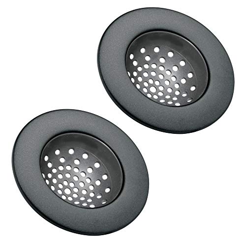 Product Cover mDesign Modern Kitchen Sink Strainer, Drain Cover for Standard Kitchen Sinks, Double Farmhouse Sinks, Utility Sinks - Flexible Base Traps Debris, Wide Metal Rim, 4