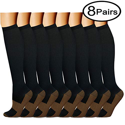 Product Cover QUXIANG Copper Compression Socks (8 Pairs) for Women & Men- Best for Running, Athletic, Pregnancy and Travel - 15-20mmHg