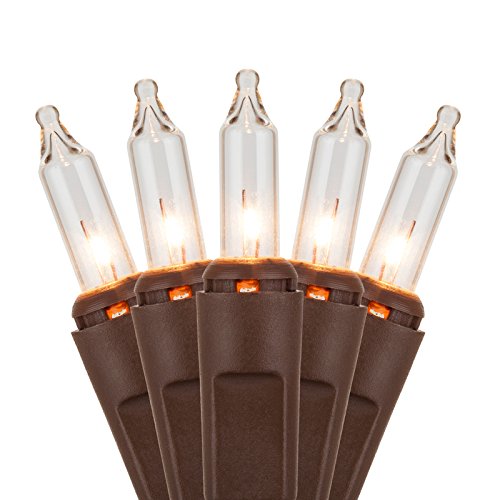 Product Cover Holiday Essentials Brown Mini Lights - Clear White Lights with Brown Wire - Indoor/Outdoor Use - UL Listed - Set of 100