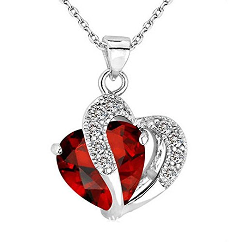 Product Cover Lavany Women Necklace Chain Heart Crystal Rhinestone Silver Chain Pendant Necklace Jewelry (C)