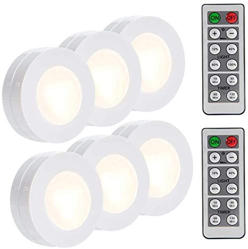 Product Cover LUNSY LED Puck Lights Battery Operated, Wireless Closet Push Tap Lights with Remote Control, 4000K - 6Pack