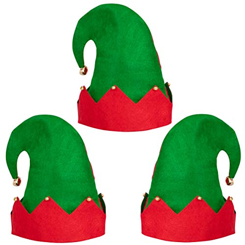 Product Cover Moon Boat 3Pack Christmas Elf Felt Hat - Jingle Bells Xmas Holiday Party Costume Favors Gifts Accessoriess