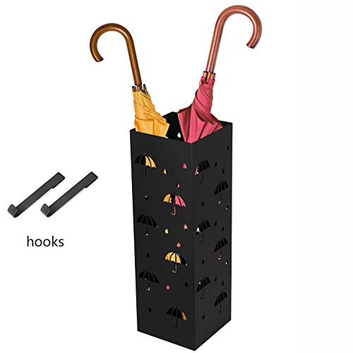 Product Cover Amzdeal Umbrella Stand Indoor/Outdoor Umbrella Holder for Canes, Walking Sticks, Umbrella Organizer with Drip Tray and 2 Hooks, Rustproof Metal, 7