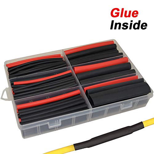 Product Cover 130pcs 3:1 Dual Wall Adhesive Heat Shrink Tubing Kit, 6 Sizes (Diameter): 1/2, 3/8, 1/4, 3/16, 1/8, 3/32-inch, Marine Wire Sleeve Tube Assortment with Storage Case for DIY by MILAPEAK (Black & Red)