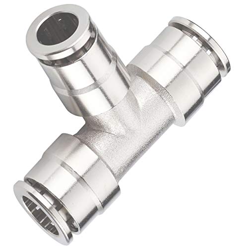 Product Cover Utah Pneumatic Pack of 5 Nickel-Plated Brass Push to Connect Air line Fittings Tee 1/4