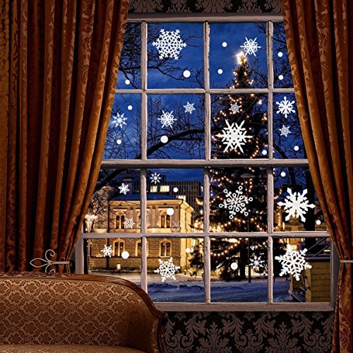 Product Cover Moon Boat 207 PCS Christmas Snowflake Window Clings Decal Wall Stickers - Xmas/Holiday/Winter Wonderland White Decorations Ornaments Party Supplies(6 Sheets)