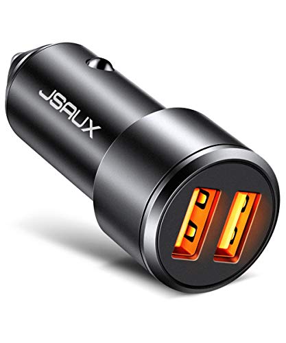 Product Cover Car Charger, JSAUX 3A Dual USB Ports 36W Fast Car Charger Adapter Aluminum Metal Compatible with Samsung Galaxy S9 S8 Plus Note 10 9 8 S7, iPhone X 8 7 6S 6, iPad, LG V30 G5 G6 V20, Moto (Black)