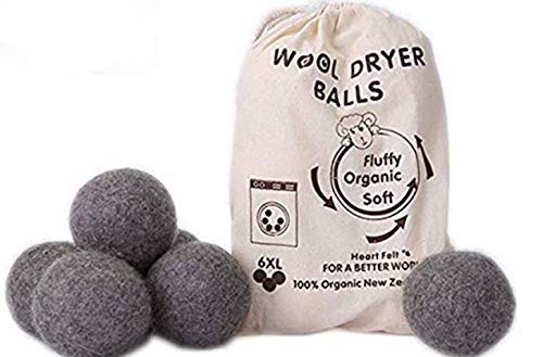 Product Cover Wool Dryer Balls by MarvelousRule, 6 Pack XL Organic Wool, Non-Toxic, Reusable, X-tra Large. Reduces Drying Time and Chemical Free. Natural Fabric Softener(Grey）