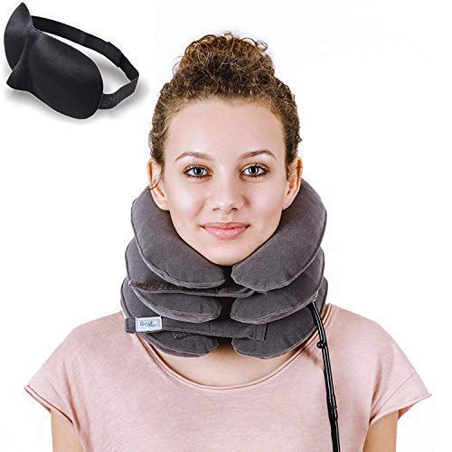 Product Cover Cervical Neck Traction Device by Davismart, Inflatable Collar Brace, Adjustable Neck Stretcher, Neck Support, Ideal for Spine Alignment at Home and Chronic Neck Pain Relief (Gray)