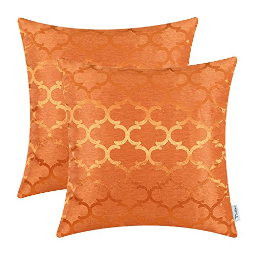 Product Cover CaliTime Pack of 2 Cushion Covers Throw Pillow Cases Shells for Home Sofa Couch Modern Shining & Dull Contrast Quatrefoil Accent Geometric 18 X 18 Inches Bright Orange