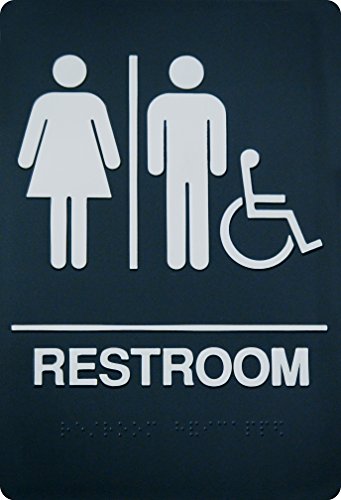 Product Cover Unisex Braille Restroom Sign - ADA Approved Bathroom Sign with Double Sided 3M Tape