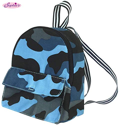 Product Cover 18 Inch Doll Backpack, Boy Doll-Sized Blue Camouflage, Zipper Opening School Bag for 18 Dolls