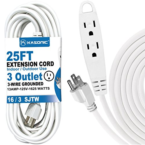 Product Cover 25-Feet 3 Outlet Extension Cord, Kasonic UL Listed, 16/3 SJTW 3-Wire Grounded, 13 Amp 125 V 1625 Watts, Multi-Outlet Indoor/Outdoor Use (25FT)