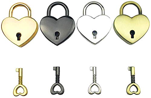 Product Cover Hyamass 4pcs Mix Color Vintage Antique Style Mini Heart Archaize Padlocks Key Lock with Keys (Heart)