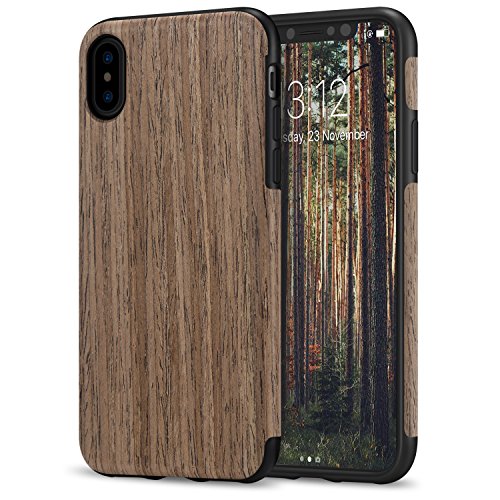 Product Cover TENDLIN Compatible with iPhone Xs Case/iPhone X Case with Wood Grain Outside Soft TPU Silicone Hybrid Slim Case Compatible with iPhone X and iPhone Xs (Black Rose)