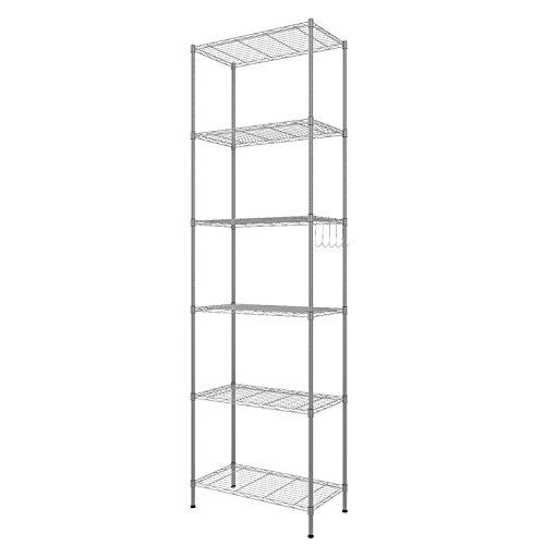 Product Cover Homdox 6-Tier Storage Shelf Wire Shelving Unit Free Standing Rack Organization with Adjustable Leveling Feet, Stainless Side Hooks, Silver